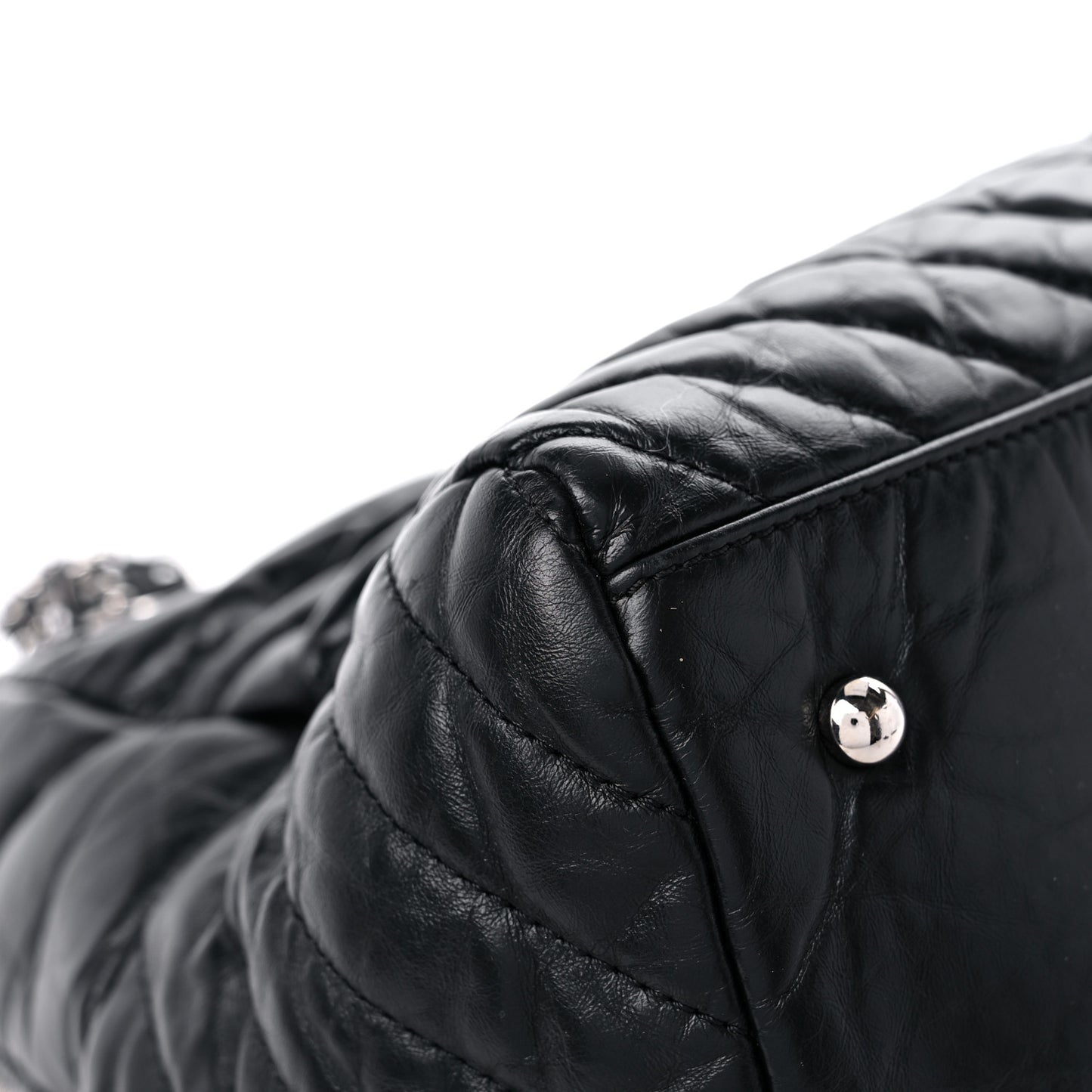 Aged Calfskin Chevron Medium Soft Bowling Bag Black