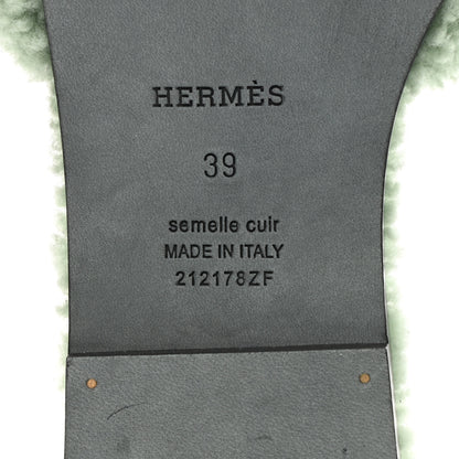 Hermes Woolskin Oran Sandals 39 Vert D'Eau 6 of 7