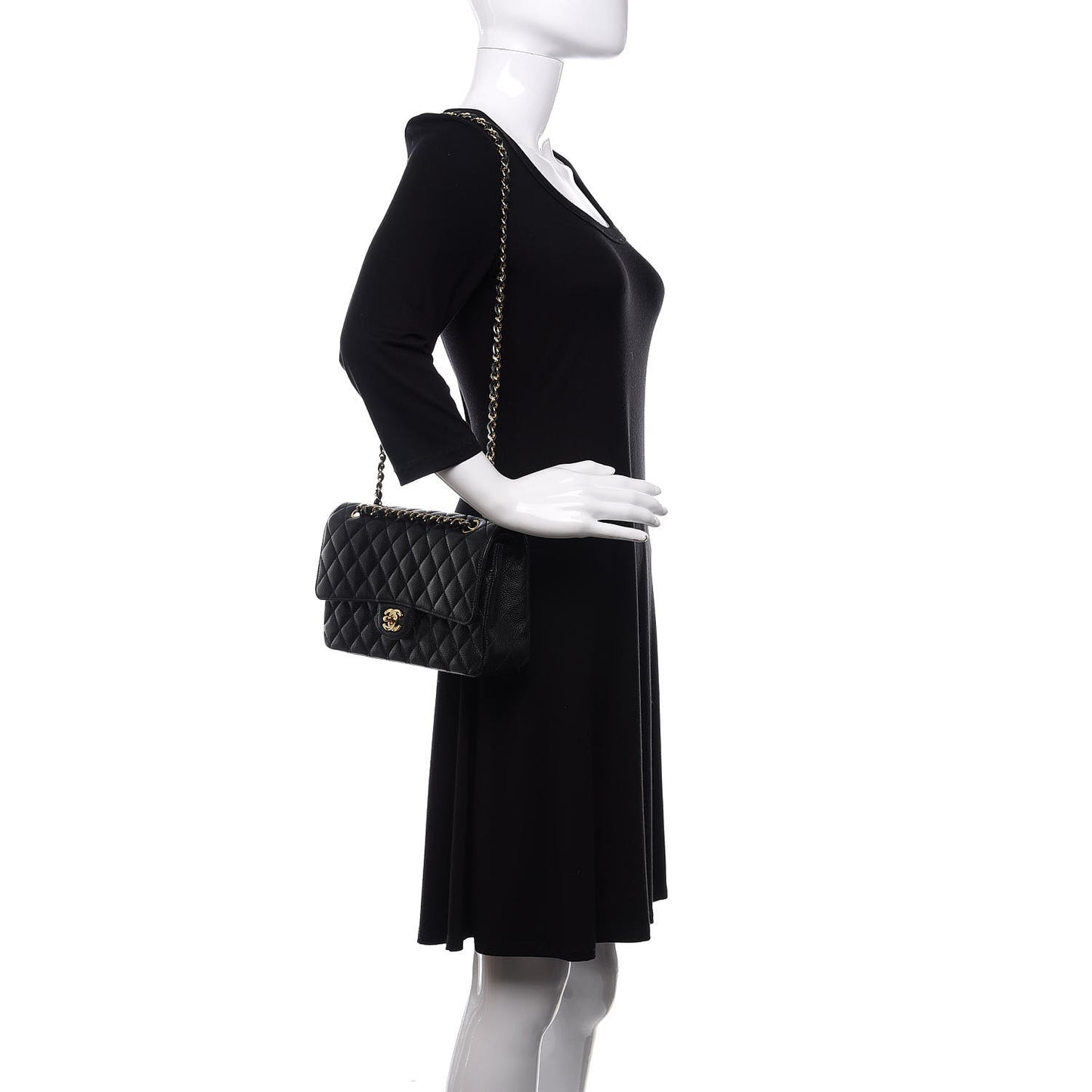 Caviar Quilted Medium Double Flap Black