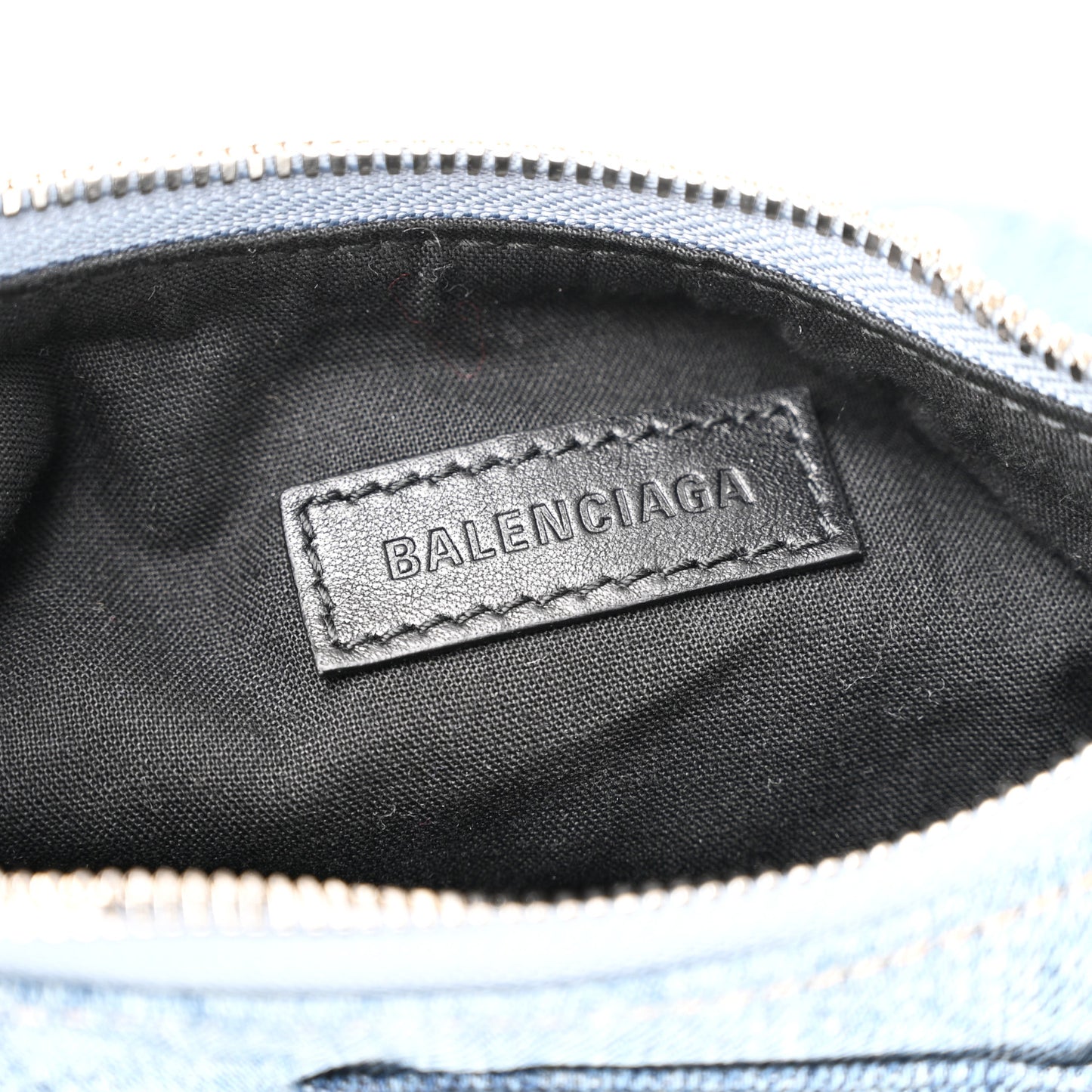 Washed Frayed Denim Crystal Small Le Cagole Shoulder Bag XS Blue