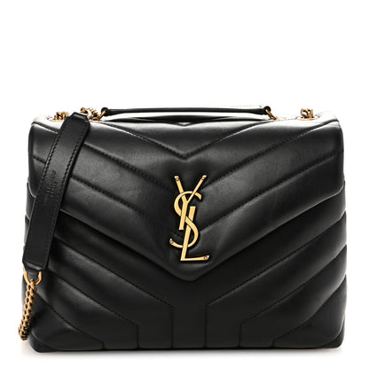 Saint Laurent Calfskin Y Quilted Monogram Small Loulou Chain Satchel Black 1 of 12