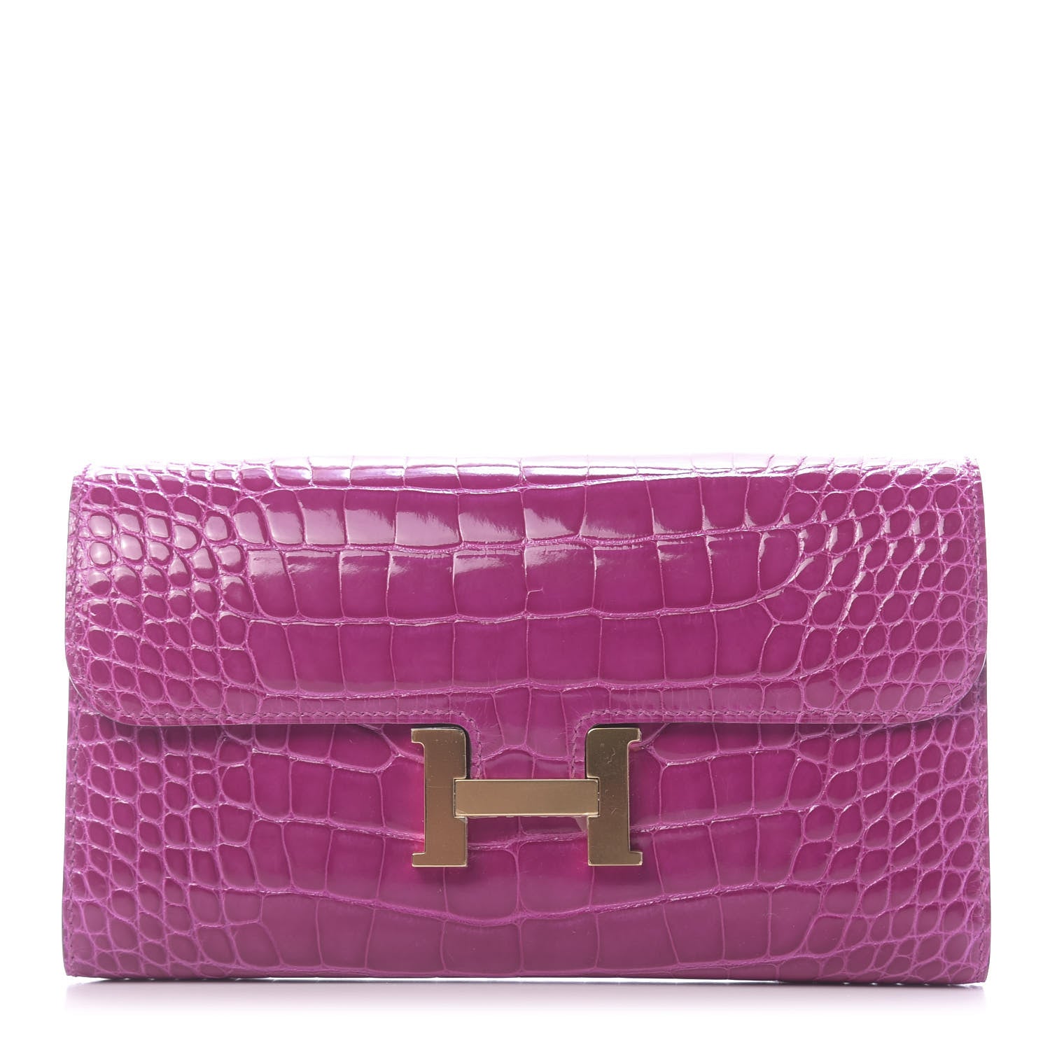 Hermes Shiny Alligator Constance Long Wallet Rose Scheherazade 1 of 10