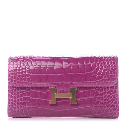 Hermes Shiny Alligator Constance Long Wallet Rose Scheherazade 1 of 10