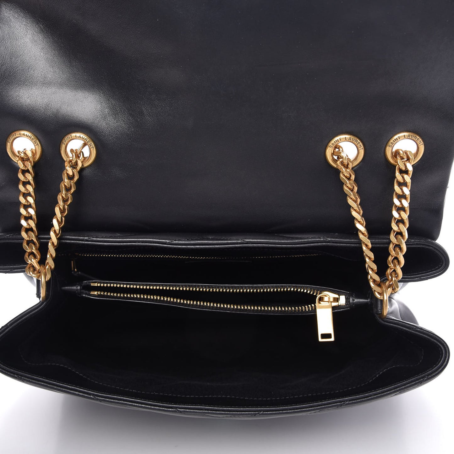 Calfskin Y Quilted Monogram Medium Loulou Chain Satchel Black
