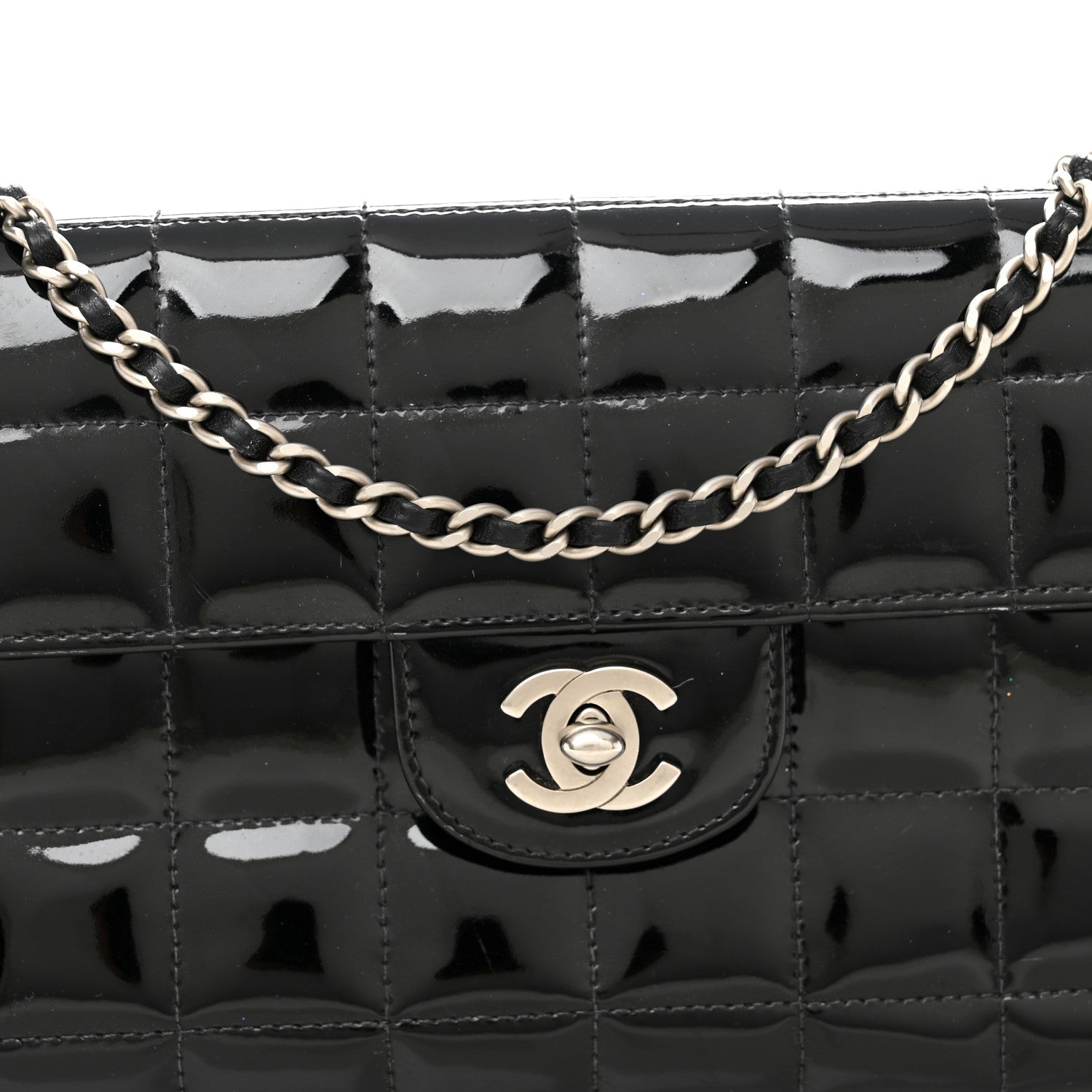 Chanel Patent Quilted East West Chocolate Bar Flap Black 8 of 11