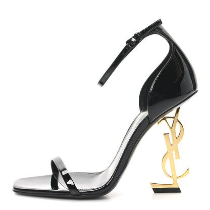 Saint Laurent Patent Calfskin Opyum 110 Sandals 36.5 Black Gold 1 of 10