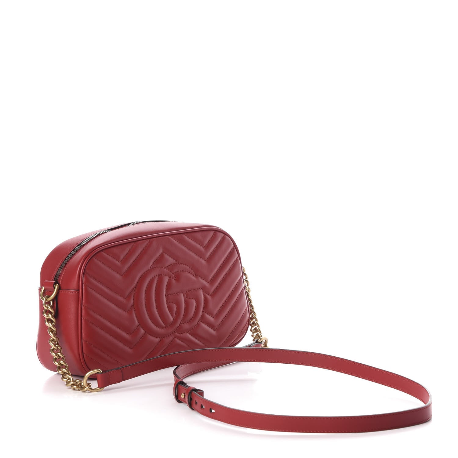 Gucci Calfskin Matelasse Small GG Marmont Chain Shoulder Bag Hibiscus Red 2 of 10