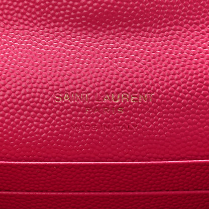Saint Laurent Grain De Poudre Matelasse Chevron Small Monogram Envelope Wallet Fuxia Couture 7 of 9