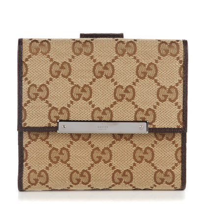 Gucci Monogram Metal Bar French Flap Wallet Beige Ebony Cocoa 1 of 7