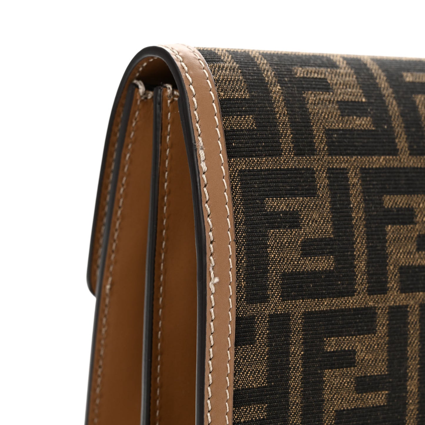 Recycled Fabric Jacquard Vitello King FF 1974 Soft Trunk Flap Clutch Tobacco Moro Sand