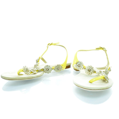 Chanel Leather Camellia Thong Sandals 36 Yellow 1 of 7