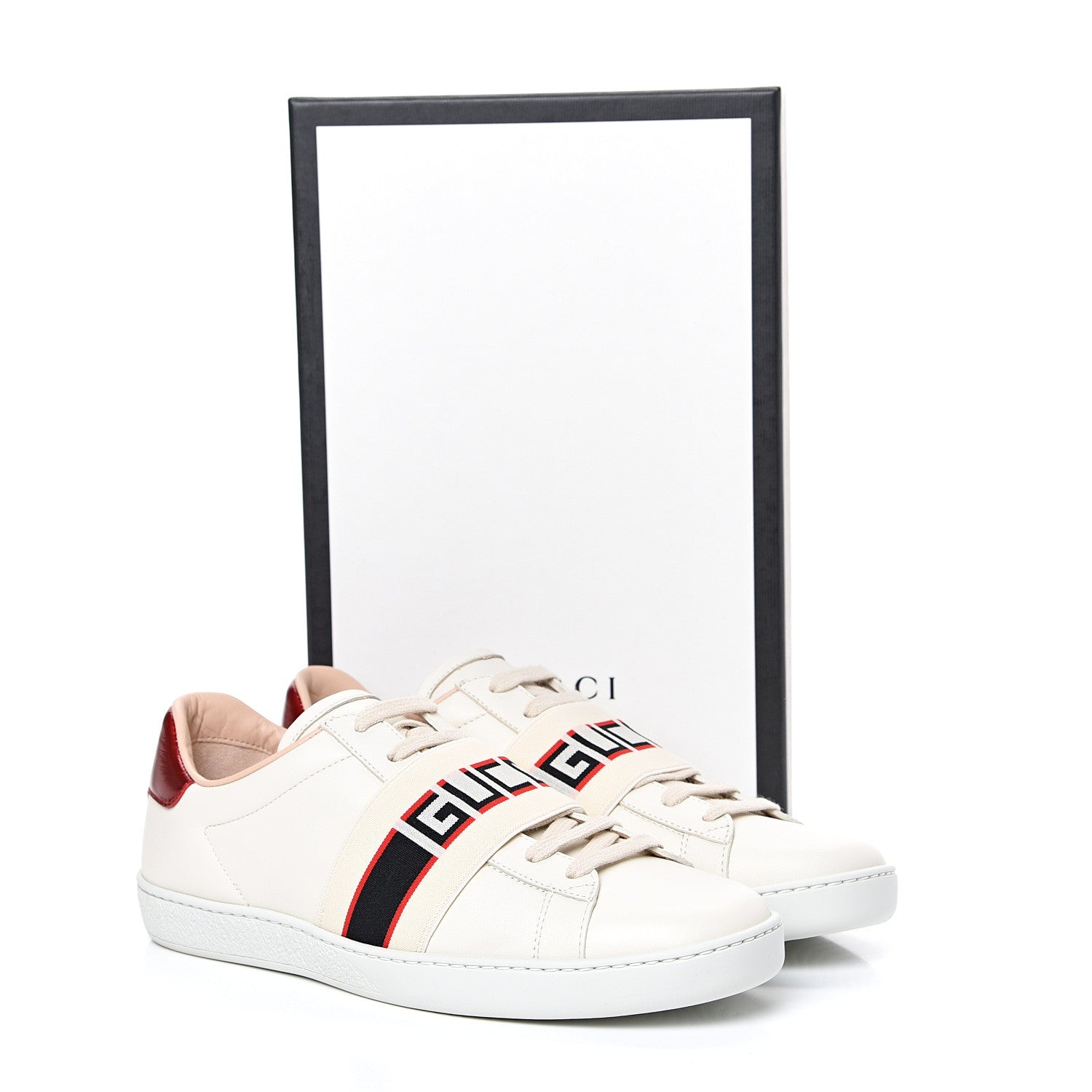Gucci Calfskin Stripe Womens New Ace Sneakers 39 New Mystic White Ecru Red Flame 8 of 8