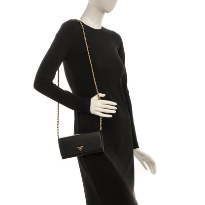 Prada Saffiano Metal Oro Chain Wallet Nero Black 2 of 9