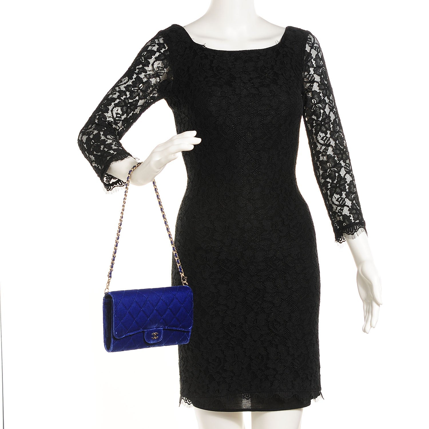 Chanel Velvet Quilted Clutch With Chain Blue 2 of 8