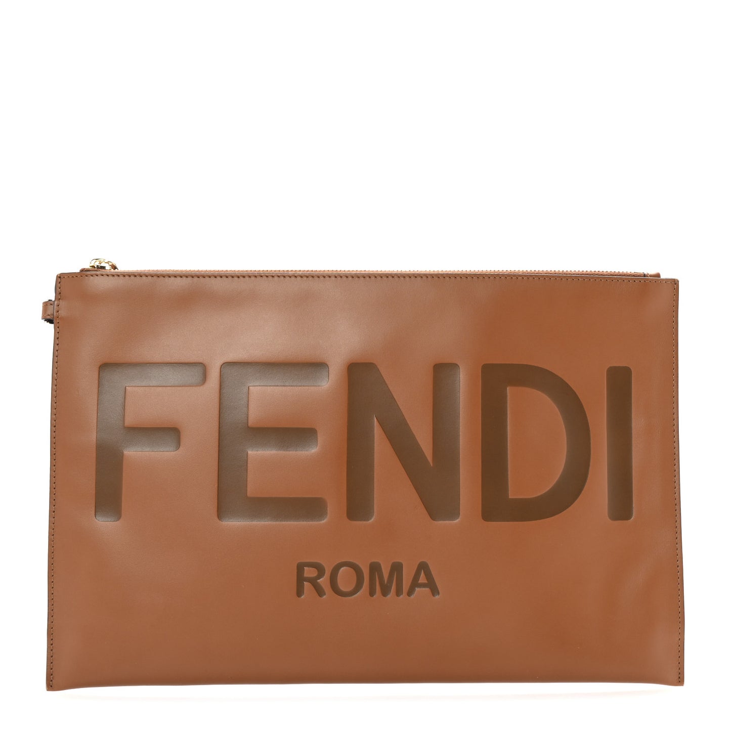 Vitello King Logo Embossed Large Flat Pouch Cuoio