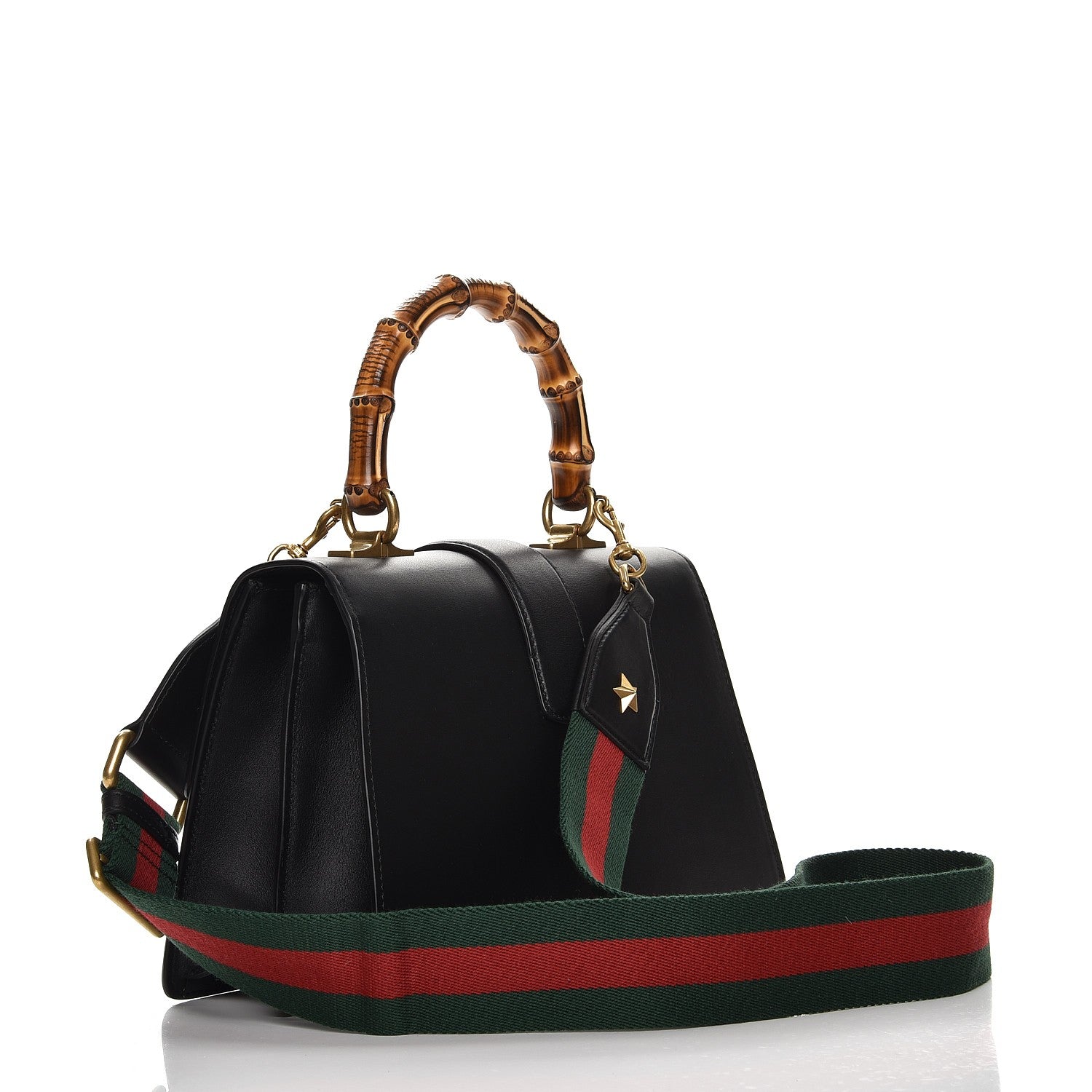 Gucci Moon Calfskin Web Medium Dionysus Bamboo Top Handle Bag Black Bright Evergreen Hibiscus Red 4 of 8