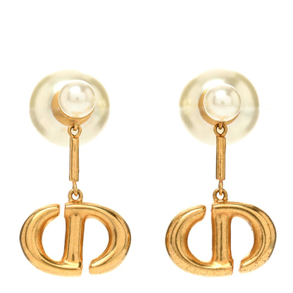 Christian Dior Pearl CD Tribal Drop Earrings Gold 1 of 4
