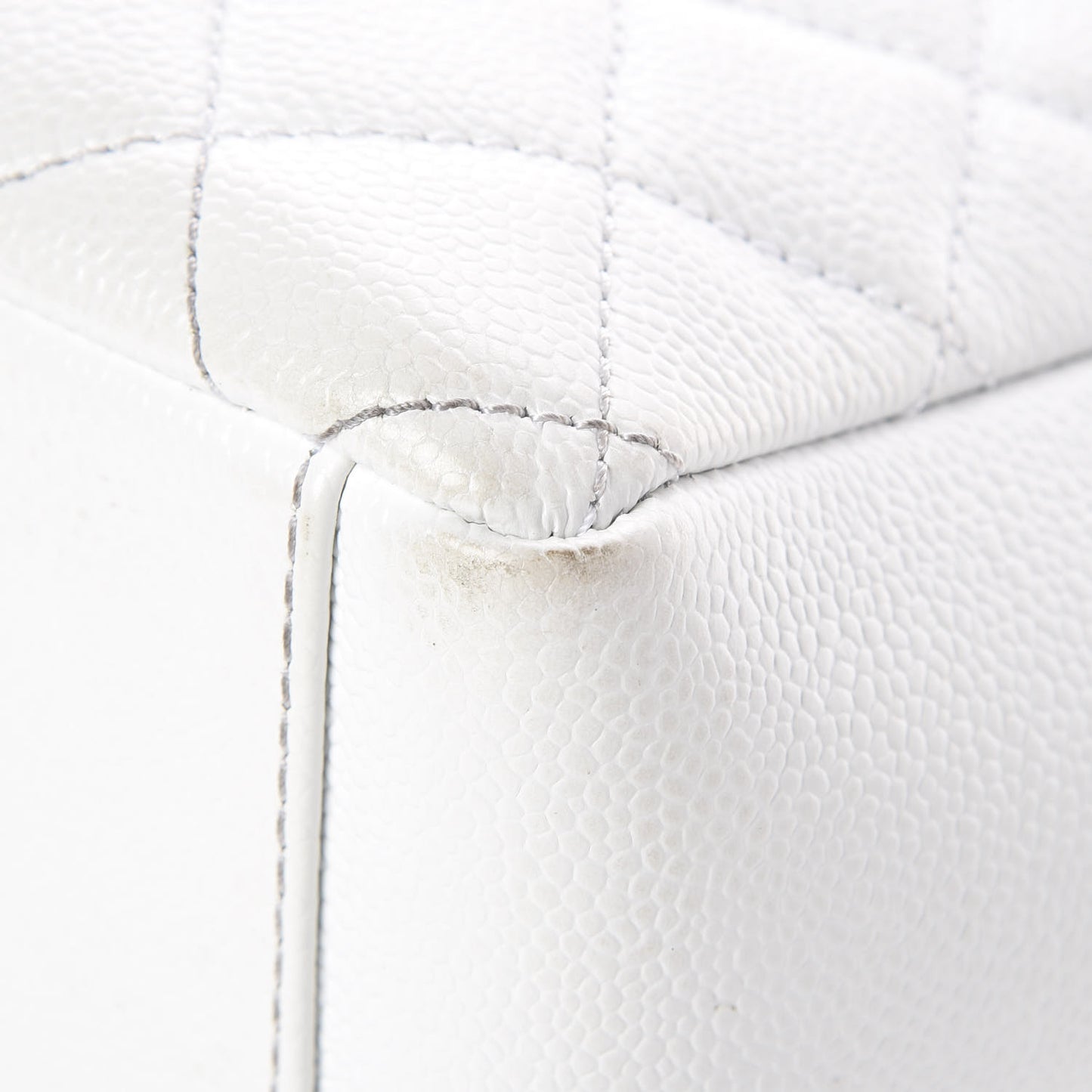 Caviar Quilted Petit Shopping Tote PST White