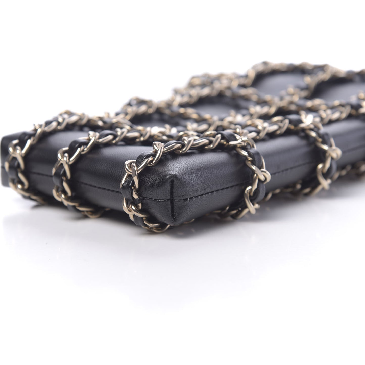Lambskin Tech Me Out Clutch With Chain Black