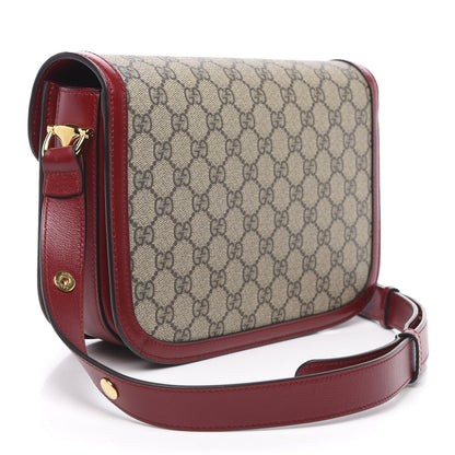 Gucci GG Supreme Monogram Azalea Calfskin Horsebit 1955 Shoulder Bag Beige Ebony New Cherry Red 3 of 9