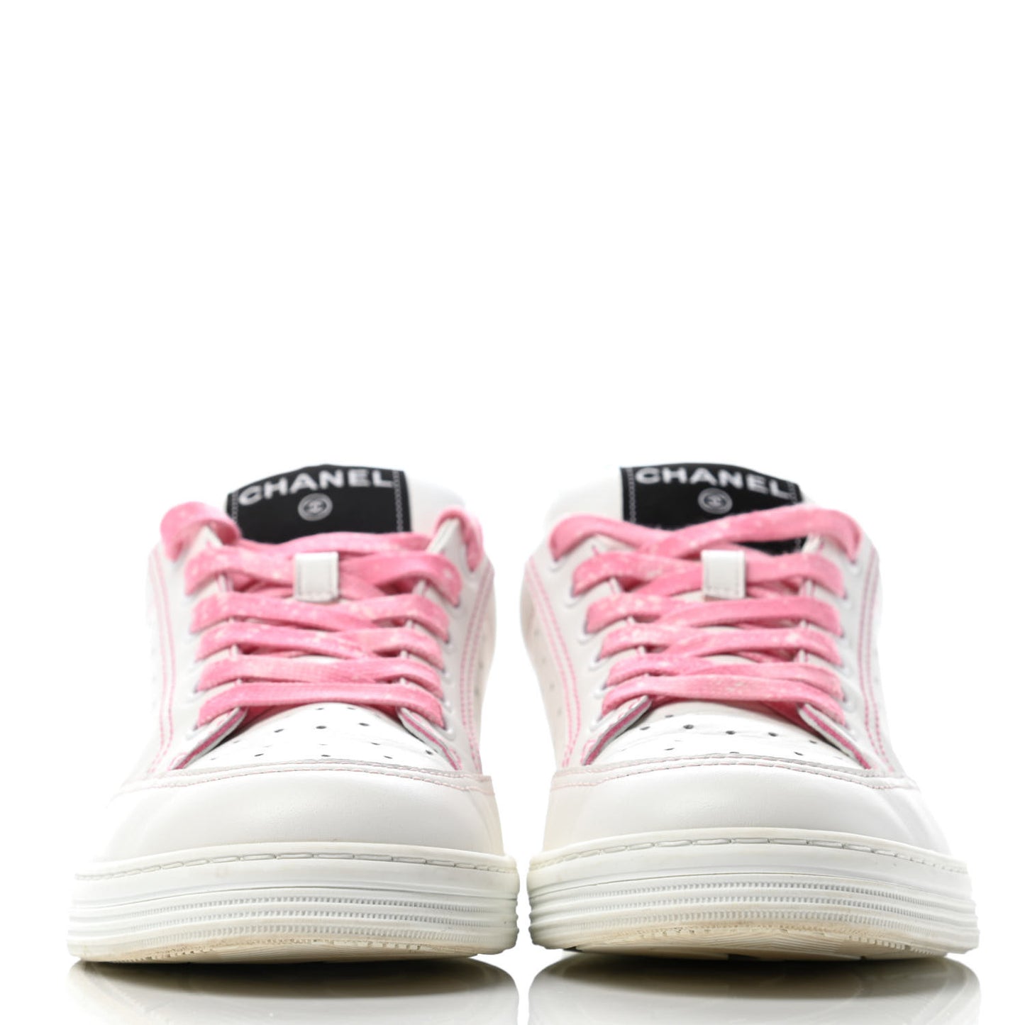 Calfskin Womens Logo Sneakers 38.5 White Pink