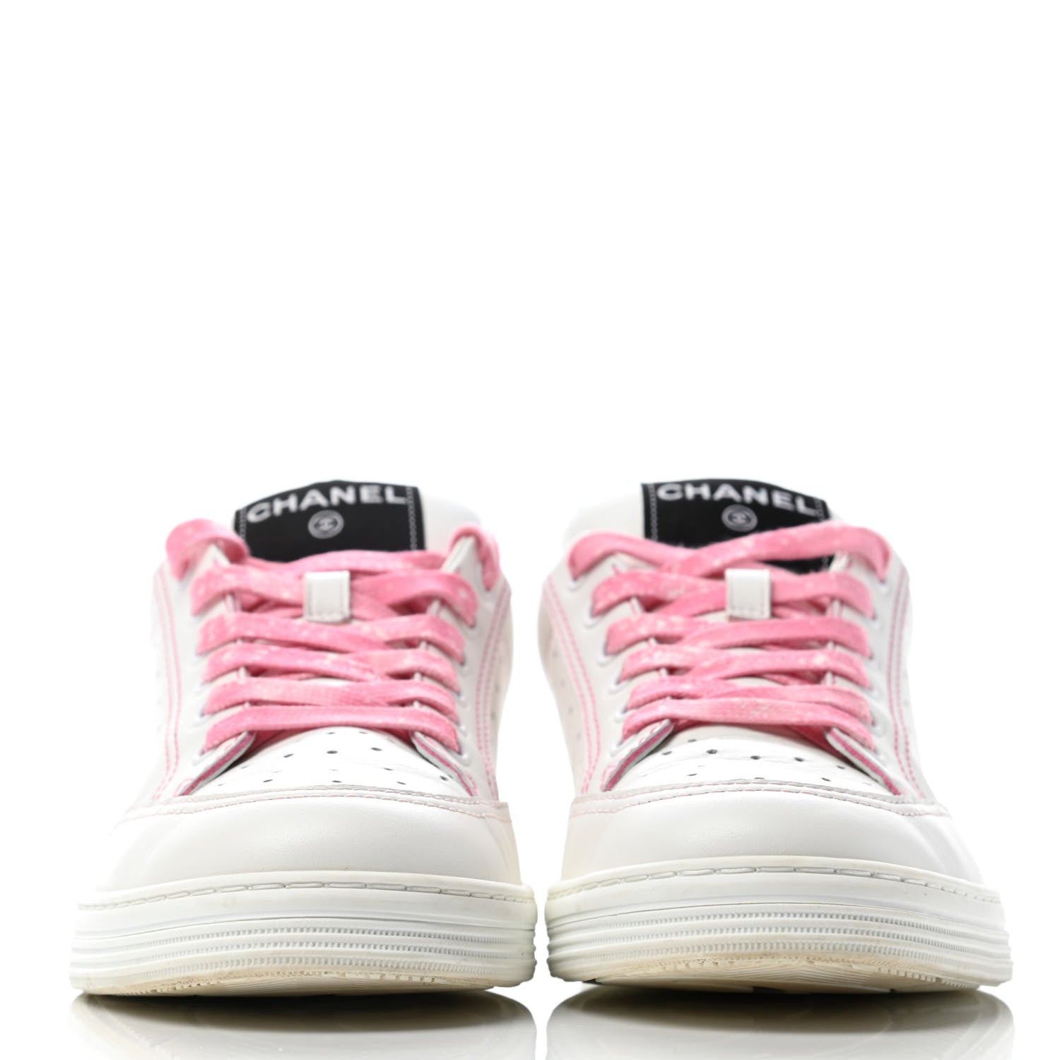 Chanel Calfskin Womens Logo Sneakers 38.5 White Pink 2 of 6