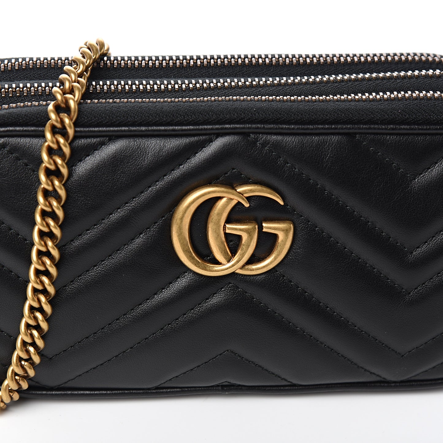 Calfskin Matelasse Mini GG Marmont Chain Crossbody Bag Black