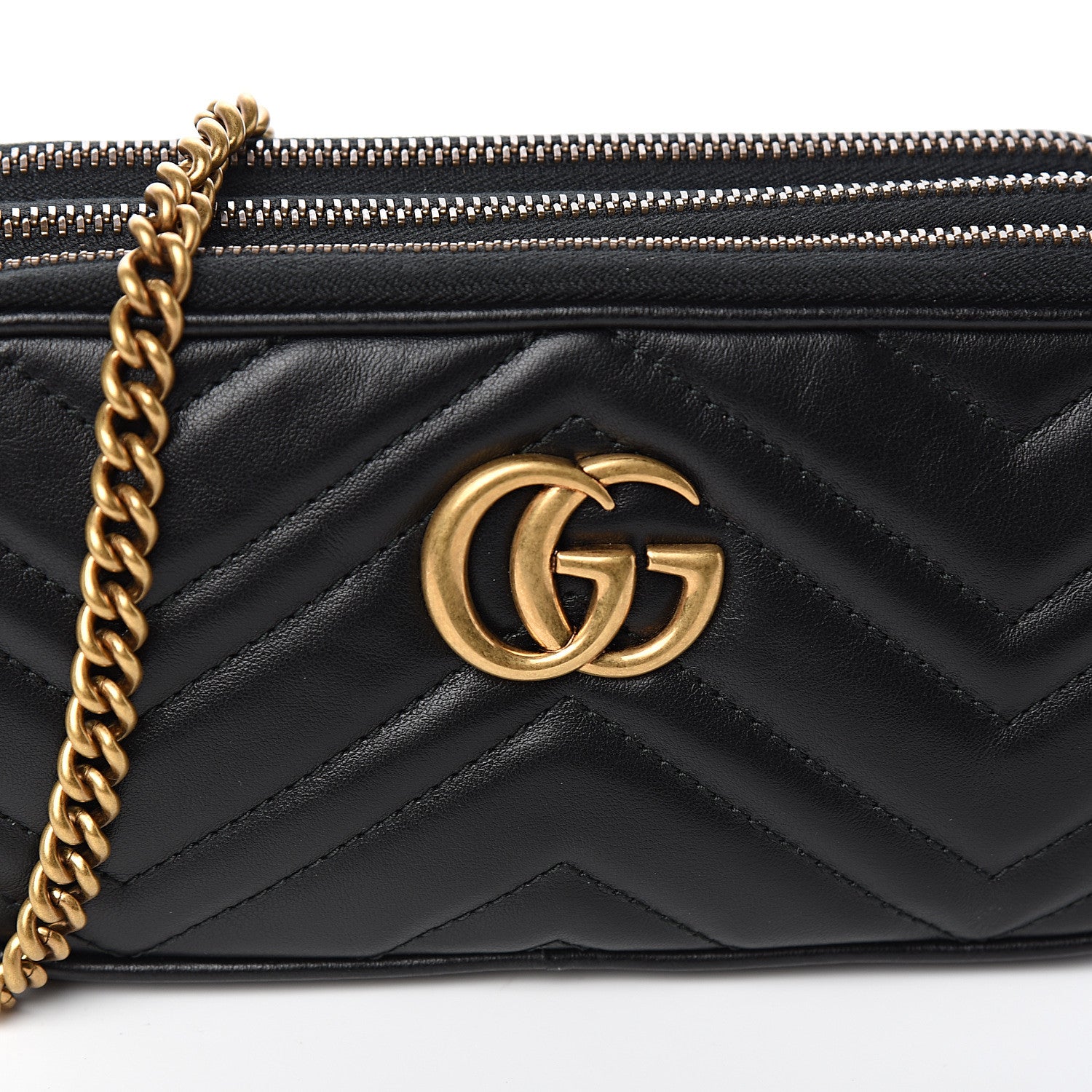 Gucci Calfskin Matelasse Mini GG Marmont Chain Crossbody Bag Black 11 of 12