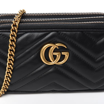 Gucci Calfskin Matelasse Mini GG Marmont Chain Crossbody Bag Black 11 of 12