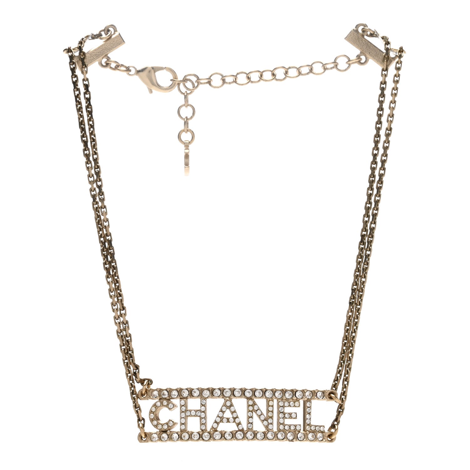 Chanel Metal Crystal Logo Choker Necklace Gold 3 of 4
