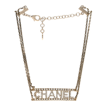 Chanel Metal Crystal Logo Choker Necklace Gold 3 of 4