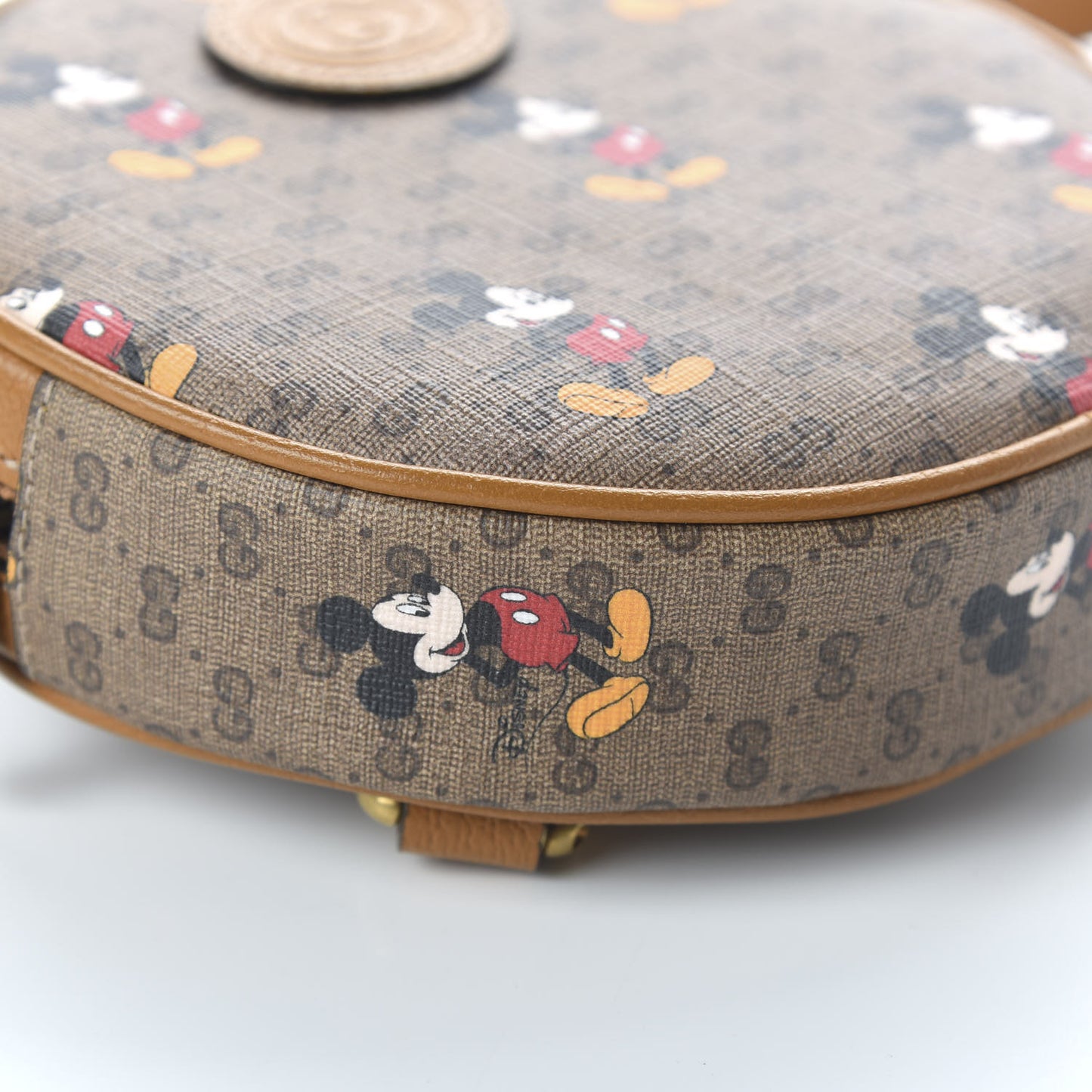X DISNEY Mini Vintage GG Supreme Monogram Mickey Mouse Round Backpack Beige Vintage Sun Oil