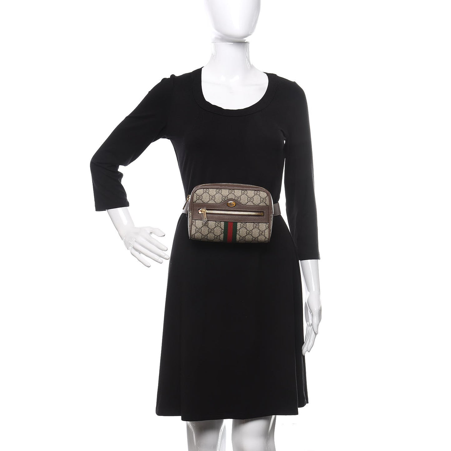 GG Supreme Monogram Web Small Ophidia Belt Bag 85 34 Dark Brown