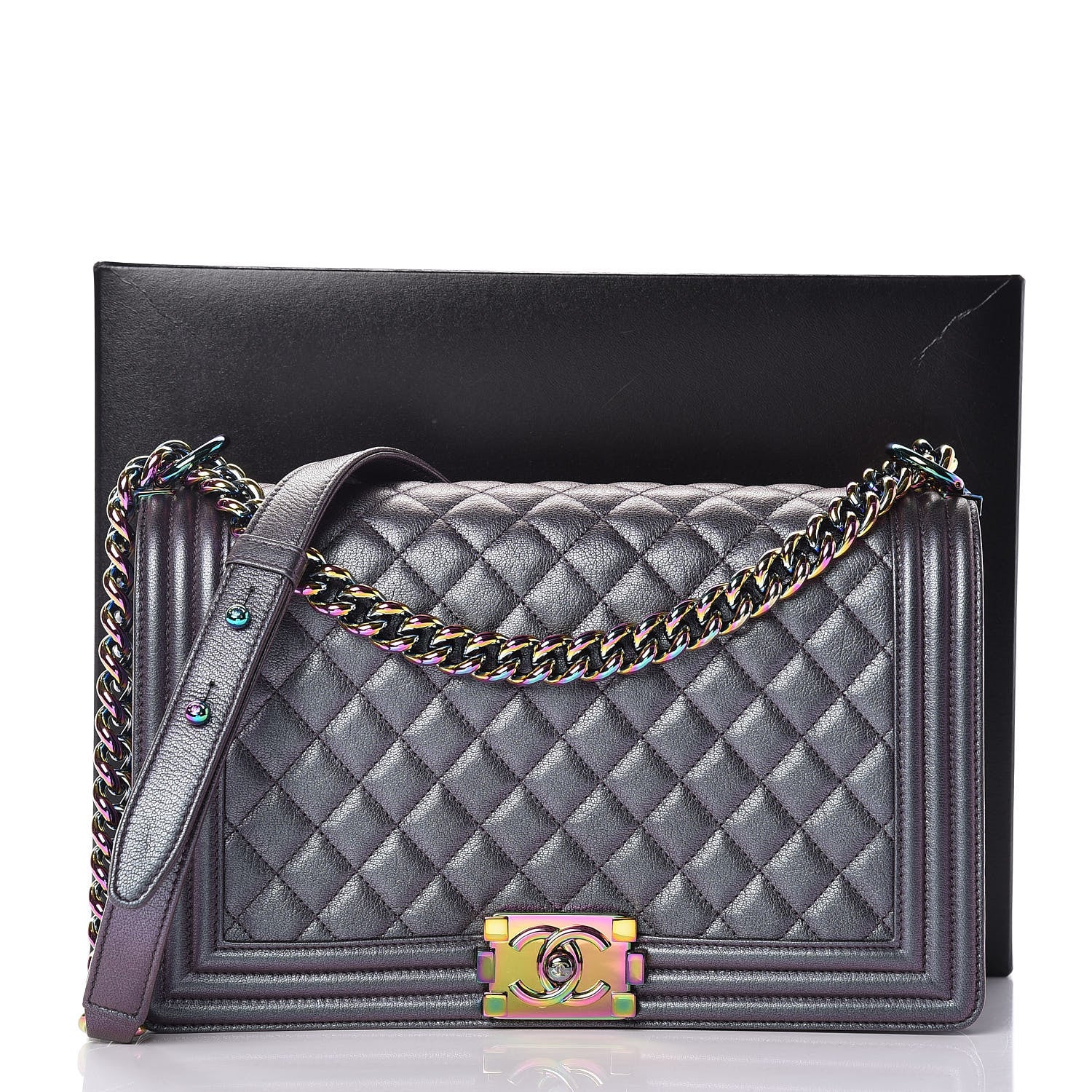 Chanel Iridescent Goatskin Quilted New Medium Boy Flap Purple 10 of 10