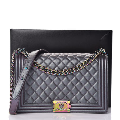 Chanel Iridescent Goatskin Quilted New Medium Boy Flap Purple 10 of 10