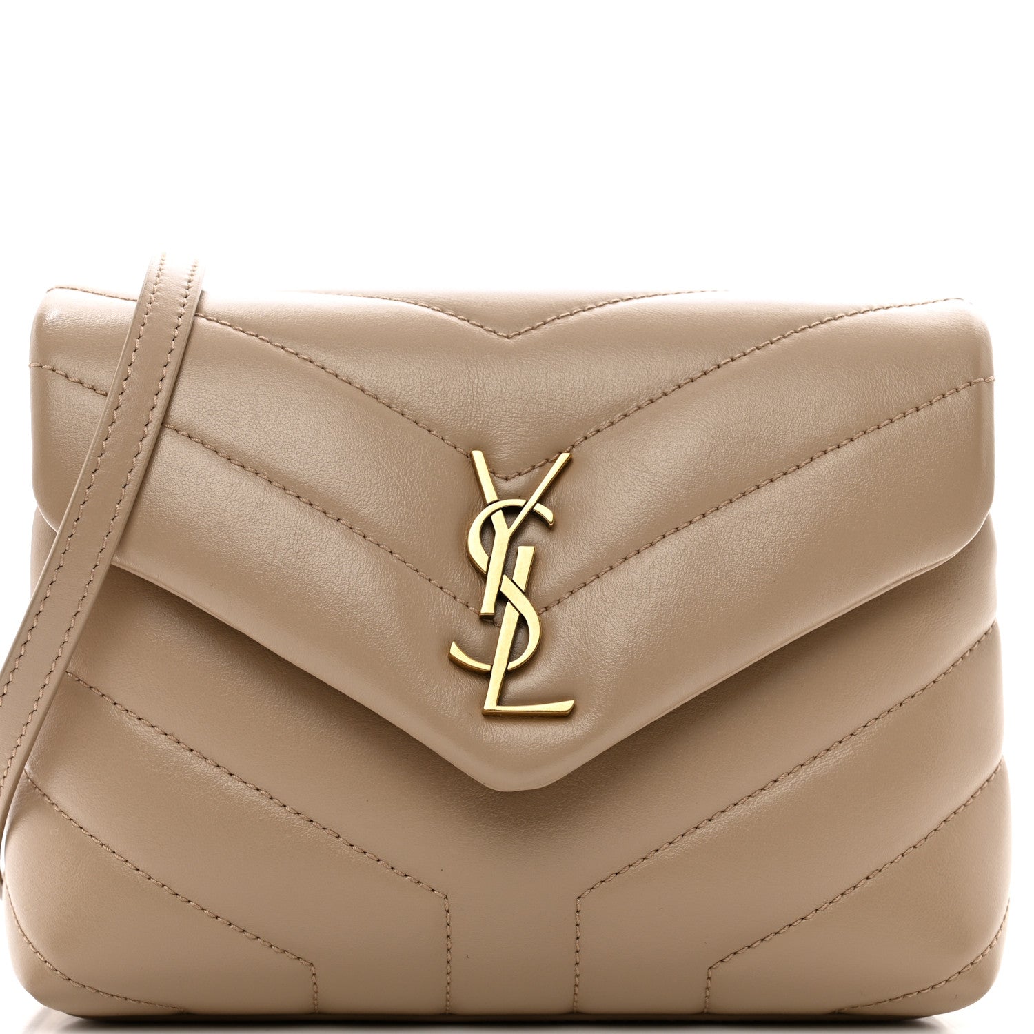 Saint Laurent Calfskin Y Quilted Monogram Toy Loulou Crossbody Bag Latte 5 of 10