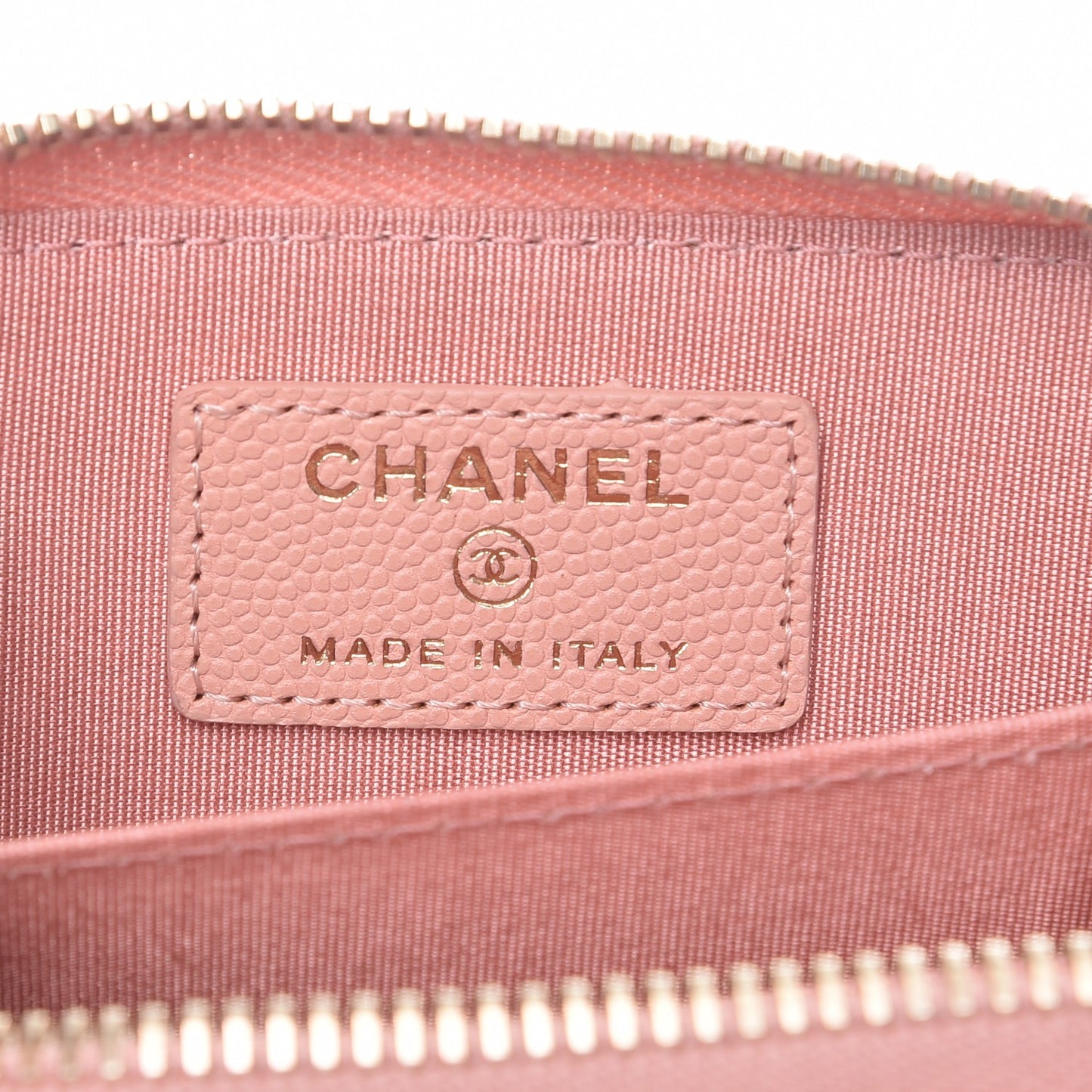Caviar Camellia Embossed Zip Coin Purse Pink