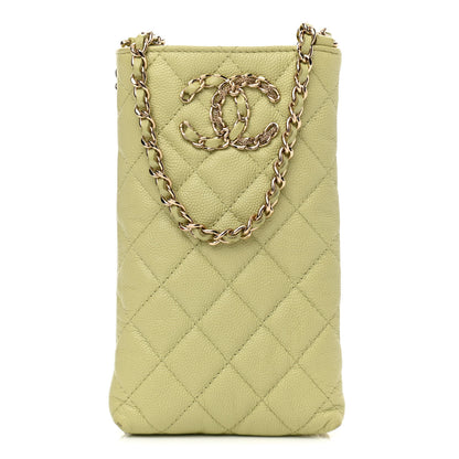 Chanel Caviar Quilted French New Wave Phone Holder With Chain Light Green 1 of 13