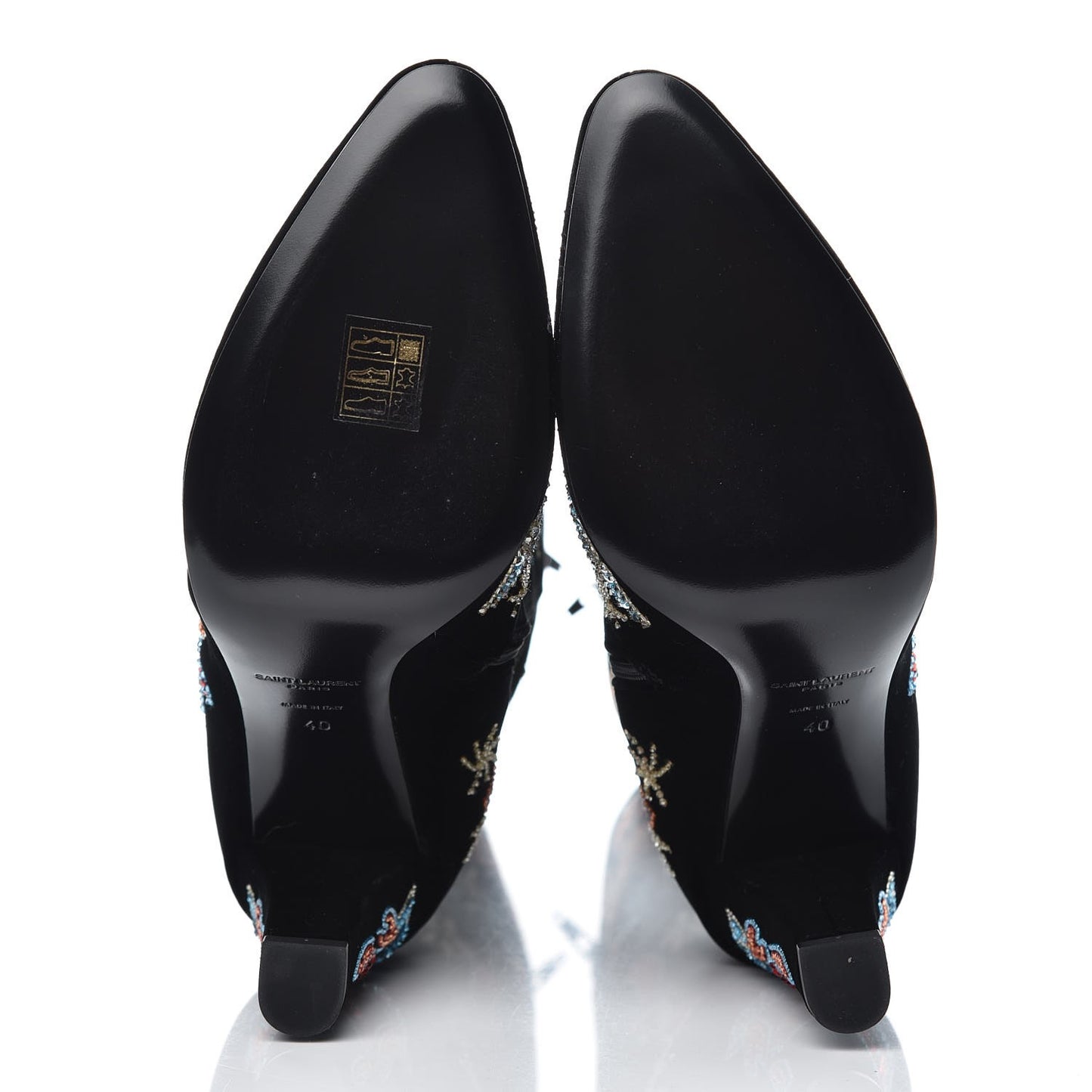 Velvet Embroidered Claire Boots 40 Black
