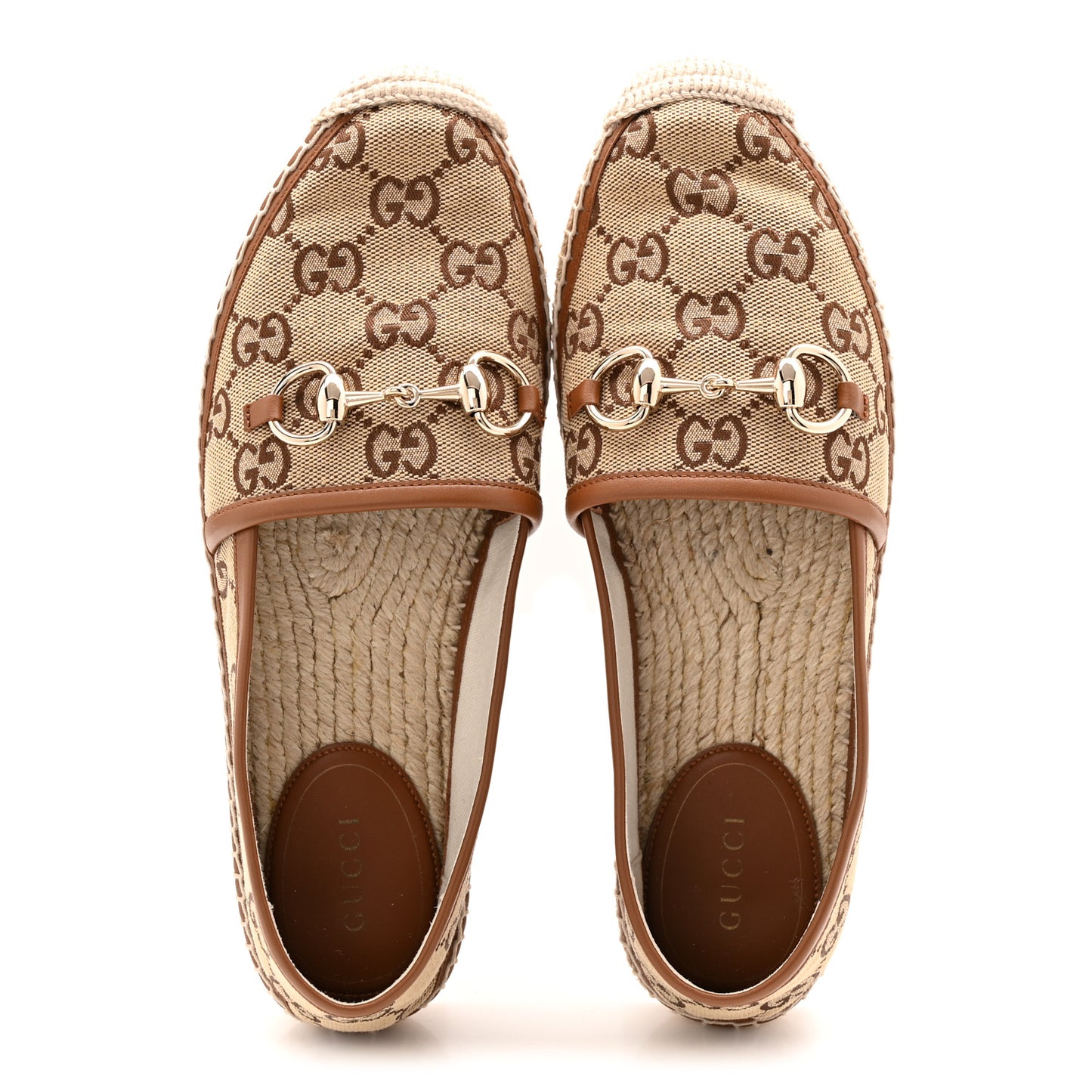 GG Supreme Monogram Horsebit Espadrilles 36 Camel Ebony Sundial