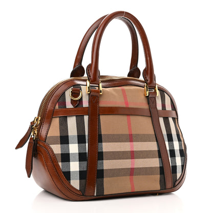 Burberry Bridle Calfskin House Check Small Orchard Bowling Bag Dark Tan 2 of 20