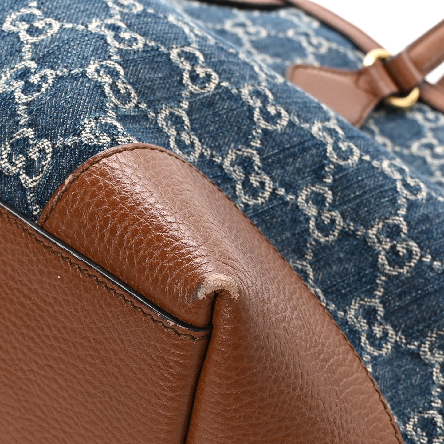 New Denim GG Monogram Medium Ophidia Shopping Tote Blue Tea Cuir