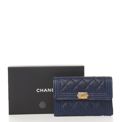 Chanel Caviar Quilted Medium Boy Flap Wallet Navy Blue 8 of 8
