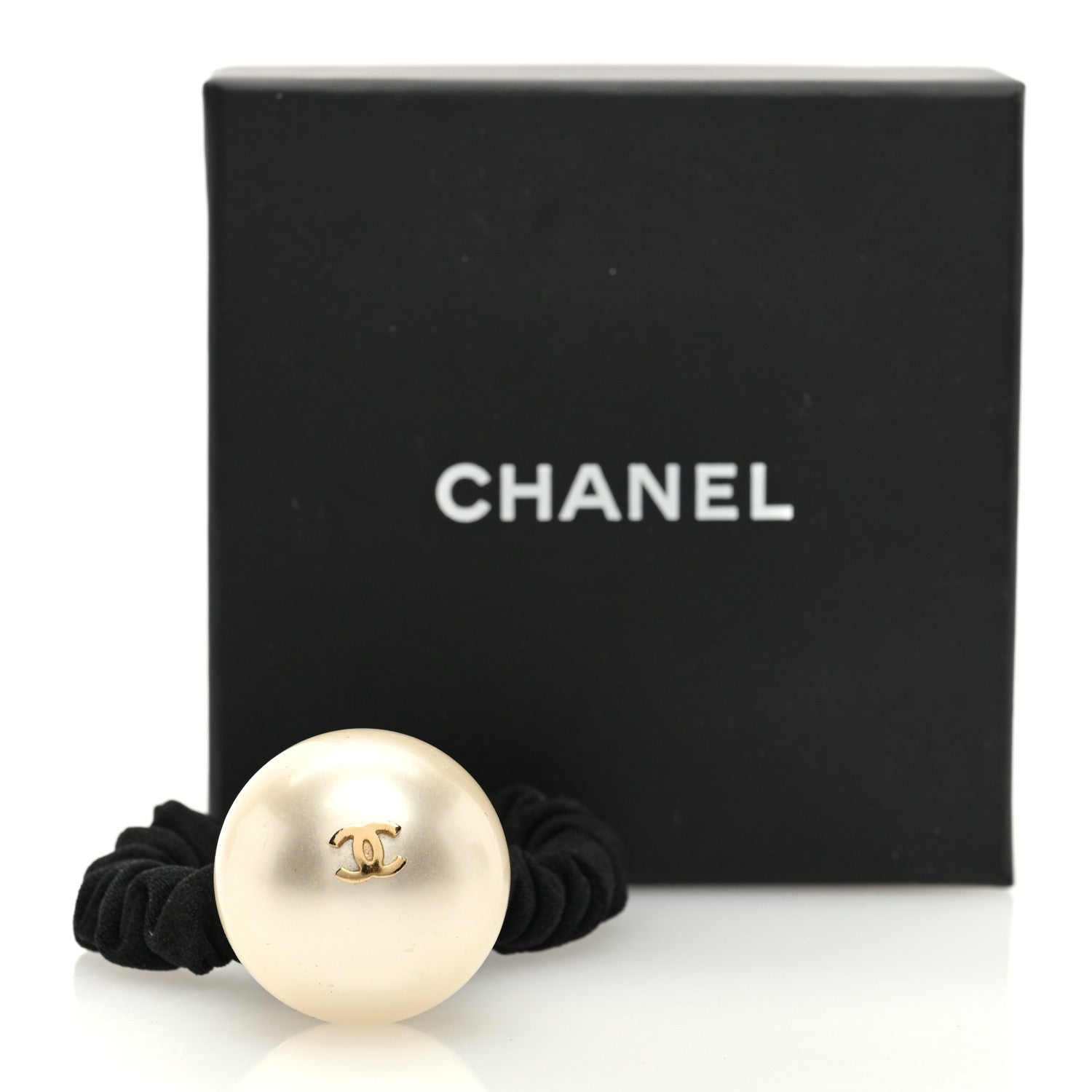 Chanel Pearl CC Hair Tie Black Gold Pearly White 5 of 5
