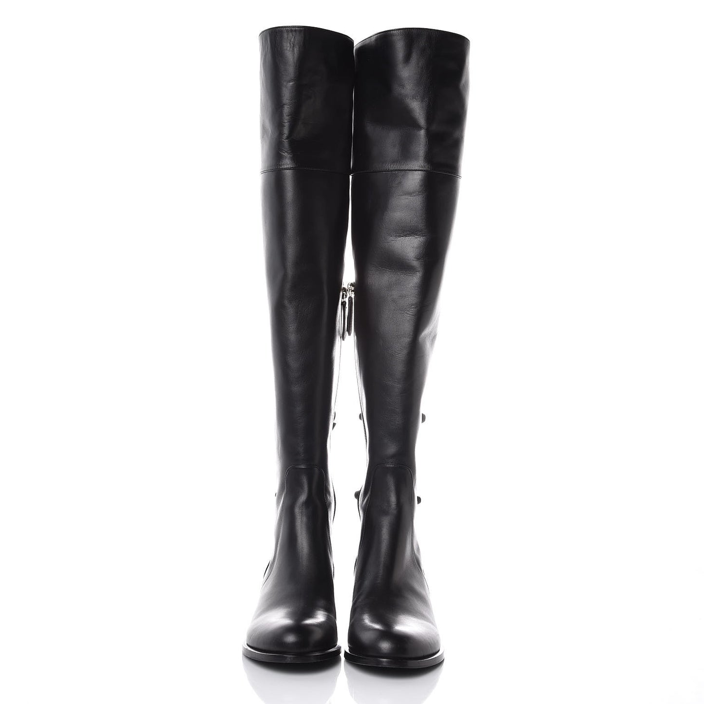 Calfskin Multi Bow Over the Knee Boots 38.5 Black