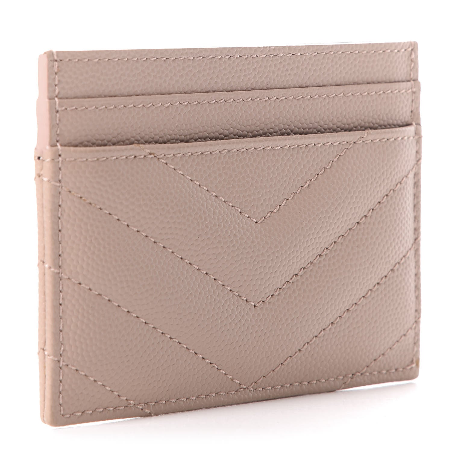 Saint Laurent Grain De Poudre Matelasse Chevron Monogram Credit Card Case Pale Blush 3 of 10