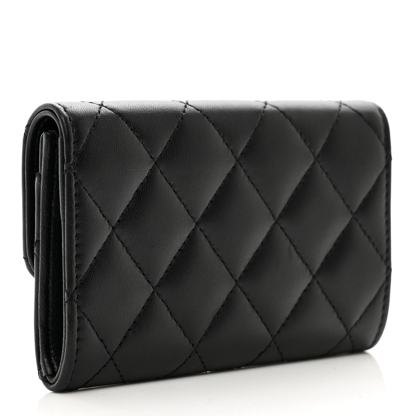 Lambskin Quilted Flap Card Holder Black