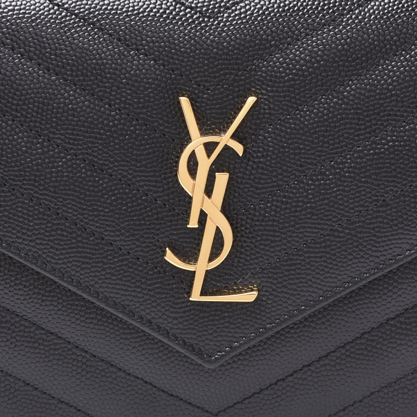 Grain De Poudre Matelasse Chevron Monogram Envelope Chain Wallet Black