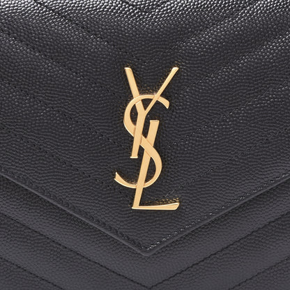 Saint Laurent Grain De Poudre Matelasse Chevron Monogram Envelope Chain Wallet Black 9 of 9