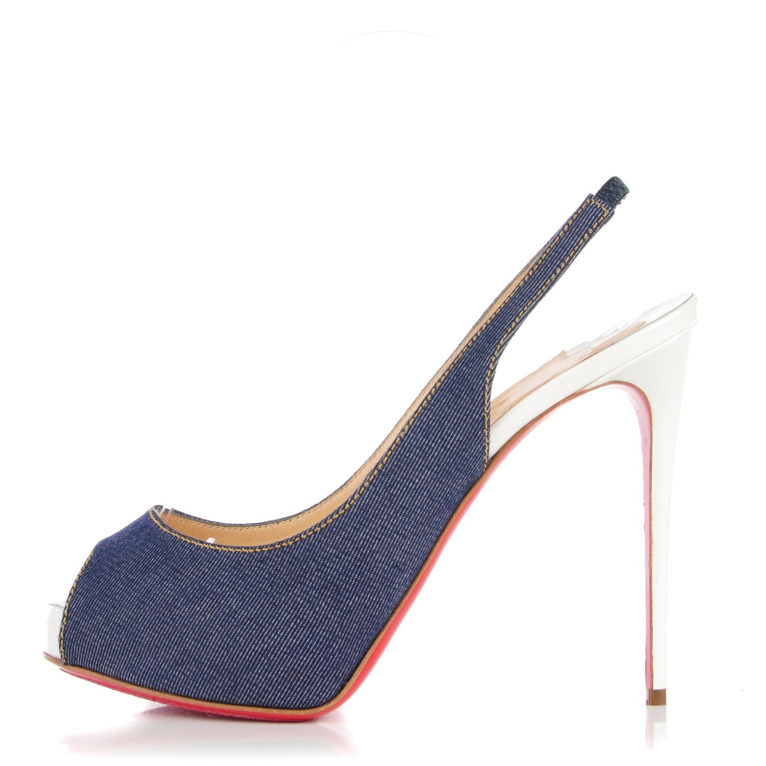 Christian Louboutin Denim Lady Peep Sling 120 Pumps 37.5 Blue White 1 of 8